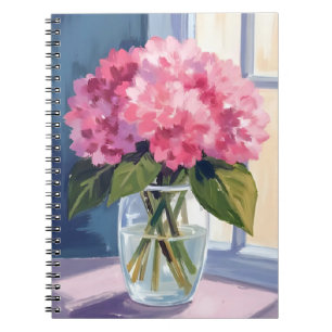 Pink Hydrangea Vase Flower Bouquet Watercolor Notebook