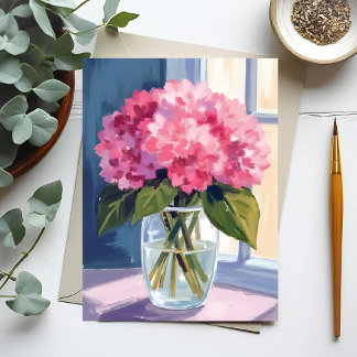 Pink Hydrangea Vase Flower Bouquet Watercolor Postcard