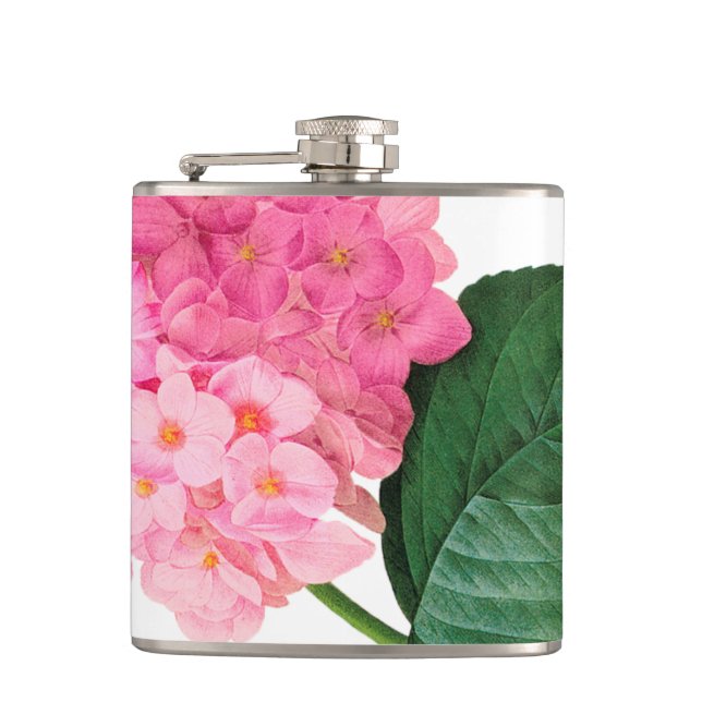 Pink Hydrangea Vinyl Wrapped Flask (Front)
