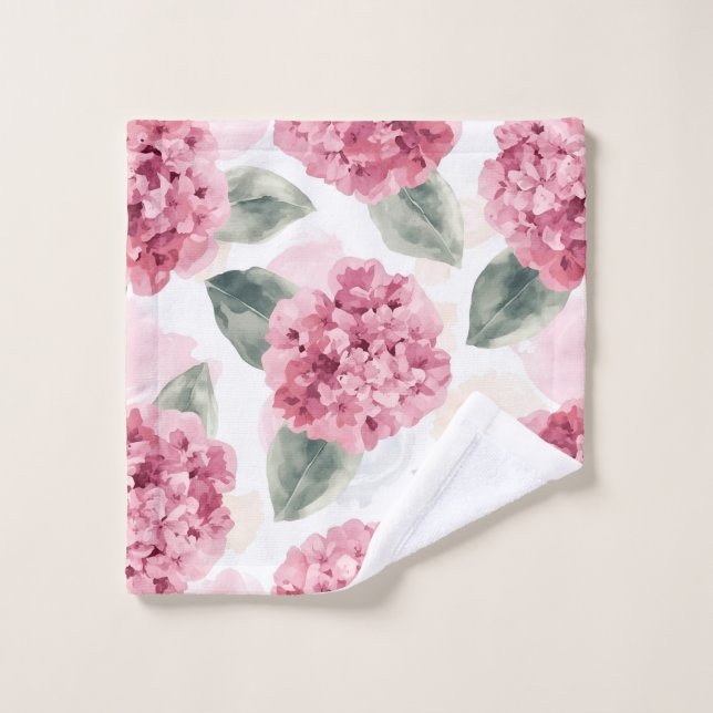 Pink Hydrangea Watercolor Botanical Floral Pattern Wash Cloth (Wash Cloth)