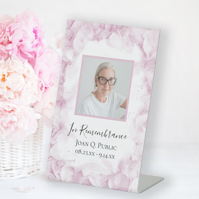 Pink Hydrangea Watercolor Celebration of Life Pedestal Sign (Creator Uploaded)