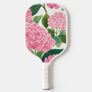 Pink Hydrangea Watercolor Floral Coastal Pickleball Paddle