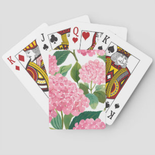 Pink Hydrangea Watercolor Floral Coastal Playing Cards