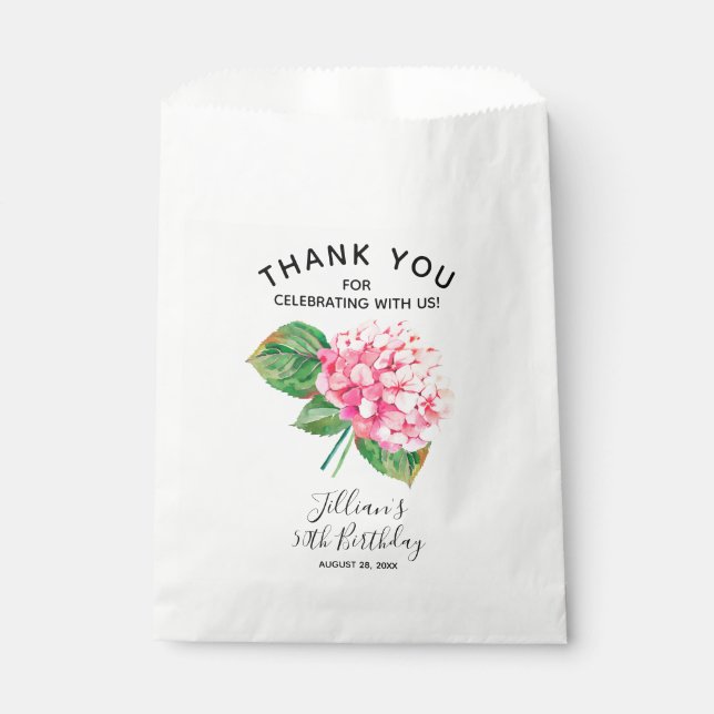 Pink Hydrangea Watercolor Floral Favour Bags (Front)