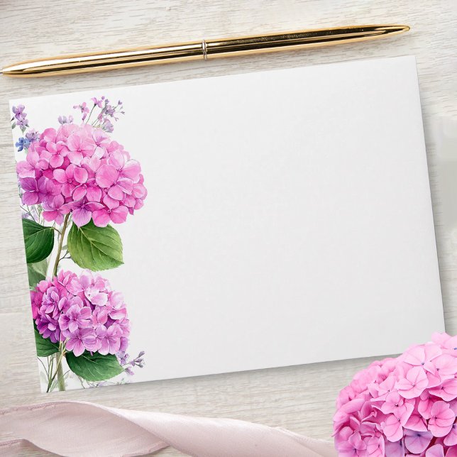 Pink Hydrangea Watercolor Flowers Elegant Wedding Envelope (Pink Hydrangea Watercolor Flowers Elegant Wedding Envelope)