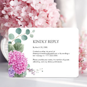 Pink Hydrangea Watercolor Flowers Elegant Wedding RSVP Card