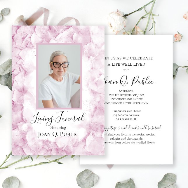Pink Hydrangea Watercolor Living Funeral Party Invitation (Creator Uploaded)