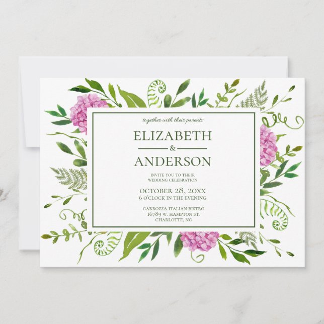 Pink Hydrangea Wedding Celebration Invitation (Front)