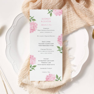 Pink Hydrangea Wedding Dinner, Tall Menu