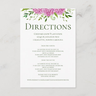 Pink Hydrangea Wedding Directions Enclosure Card