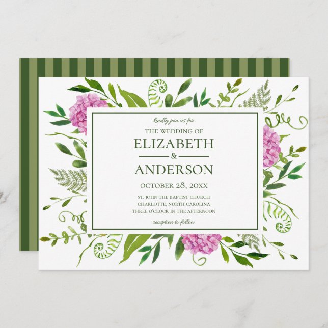 Pink Hydrangea Wedding Invitation (Front/Back)