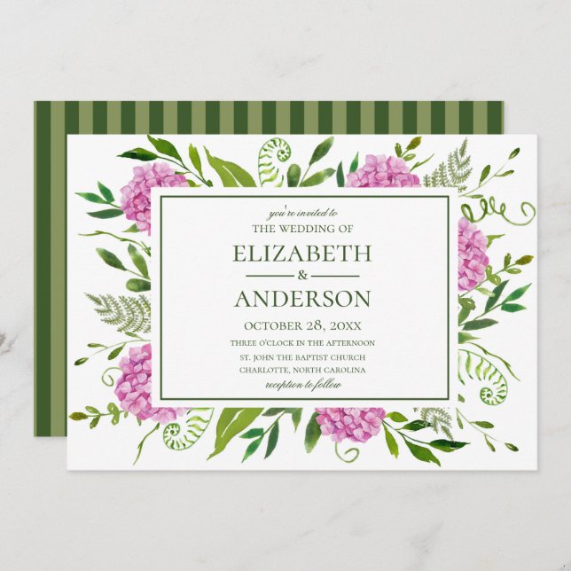 Pink Hydrangea Wedding Invitation (Front/Back)