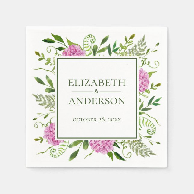 Pink Hydrangea Wedding Napkin (Front)