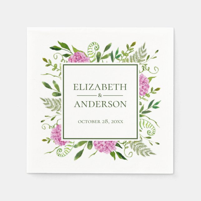 Pink Hydrangea Wedding Napkin (Front)