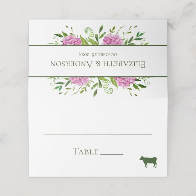 Pink Hydrangea Wedding Place Card (Outside Unfolded)