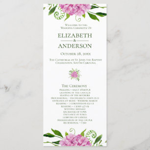 Pink Hydrangea Wedding Program Programme