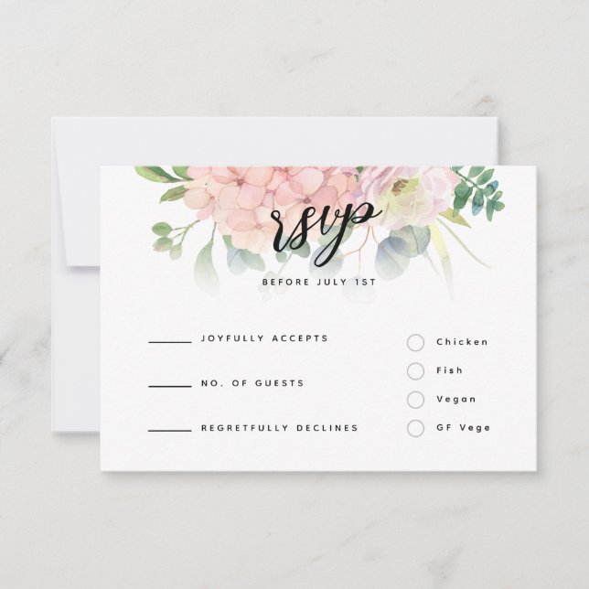 Pink Hydrangea Wedding RSVP Card (Front)