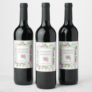 Pink Hydrangea Wedding Wine Label