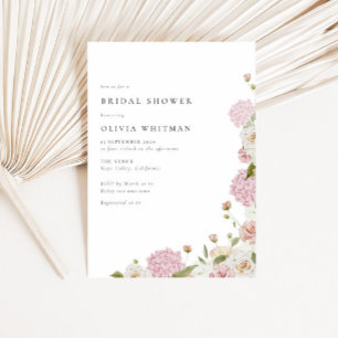 Pink Hydrangea White Roses Bridal Shower Invitation