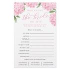 Pink Hydrangea Who Knows The Bride Paper Game Card