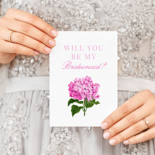 Pink Hydrangea Will You Be My Bridesmaid Postcard