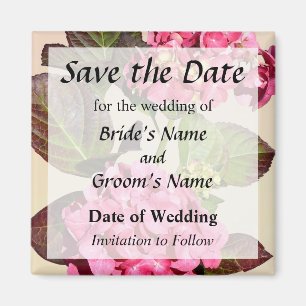Pink Hydrangea With Leaves Save the Date Magnet