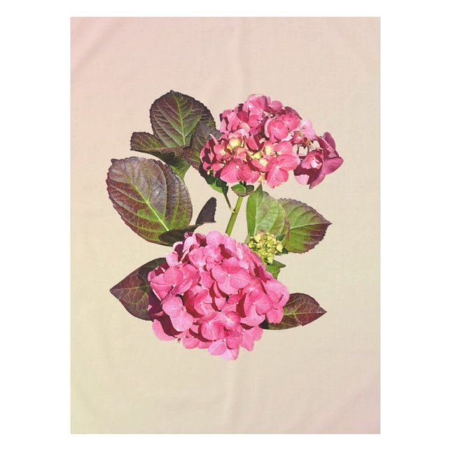 Pink Hydrangea With Leaves Tablecloth (Front)