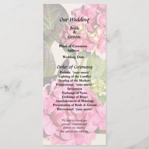 Pink Hydrangea With Leaves Wedding Program Programme