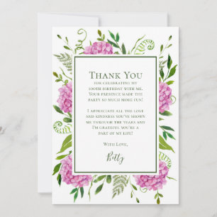 Pink Hydrangeas 100th Birthday  Thank You Card