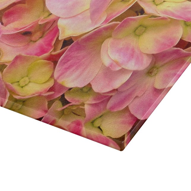 Pink Hydrangeas-11x8 GLASS CUTTING BOARD (Corner)