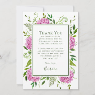 Pink Hydrangeas 70th Birthday Thank You Card