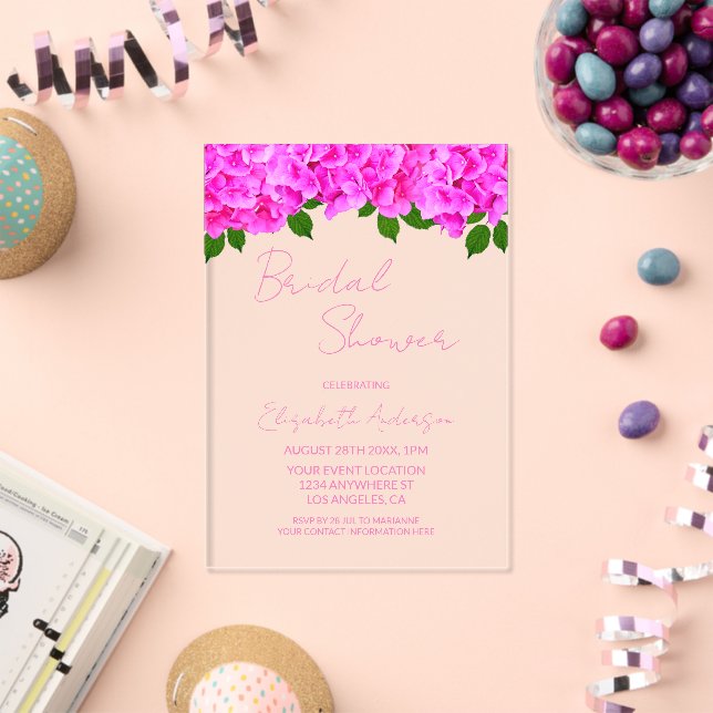 Pink Hydrangeas Bridal Shower Acrylic Invitations (Insitu (Celebration))