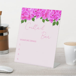 Pink Hydrangeas Bridal Shower Cocktail Bar Pedestal Sign