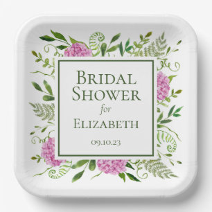 Pink Hydrangeas Bridal Shower Paper Plate