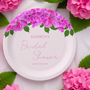 Pink Hydrangeas Bridal Shower Paper Plate