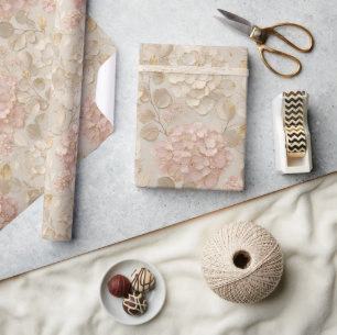 Pink Hydrangeas Floral Gold Elegant Wrapping Paper