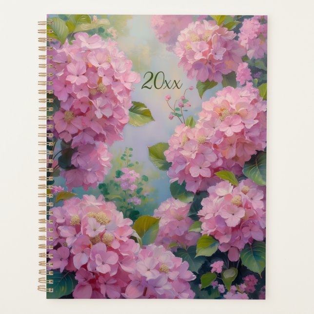 Pink Hydrangeas Floral Spiral-Bound Planner Spring (Front)