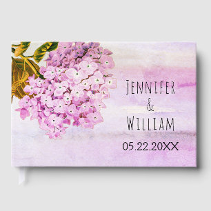 Pink hydrangeas floral wedding guest book