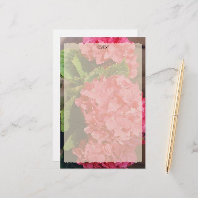 Pink Hydrangeas Stationery (Front/Back In Situ)