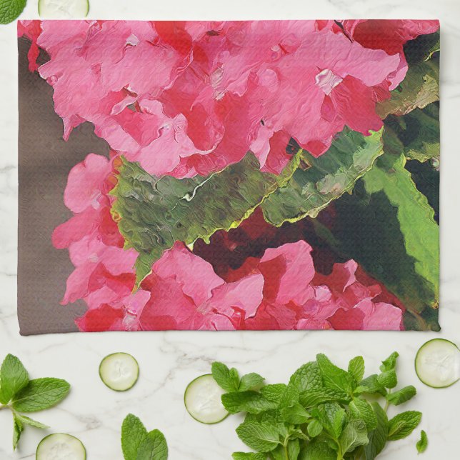 Pink Hydrangeas Tea Towel (Folded)