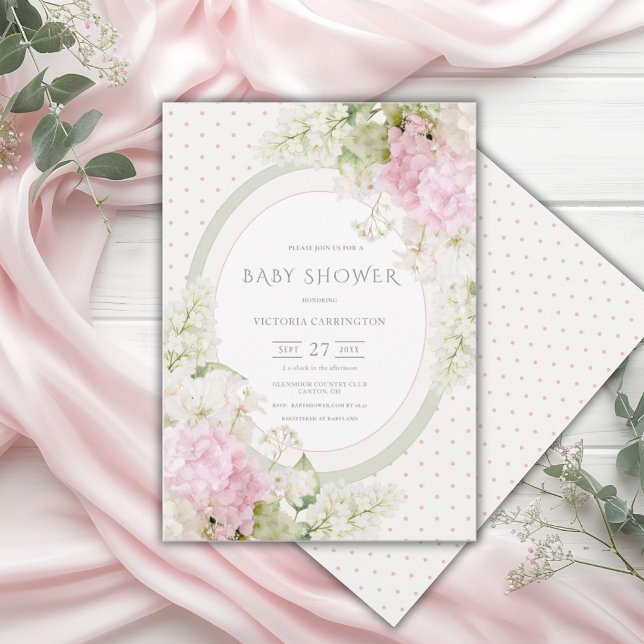 Pink Hydrangeas Vintage Baby Shower Invitation (Creator Uploaded)