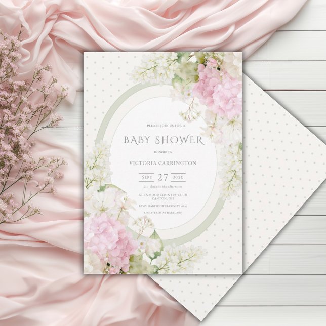 Pink Hydrangeas Vintage Baby Shower Invitation (Creator Uploaded)