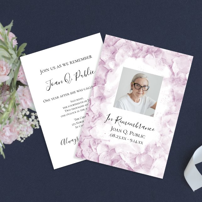 Pink Hydrangeas Watercolor Death Anniversary Invitation (Creator Uploaded)