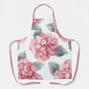 Pink Hydrangeas Watercolor Floral Blooms Painting Apron