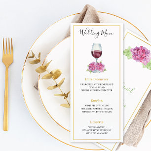 Pink Hydrangeas Wine Glass Wedding Flat Menu