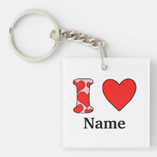 Pink i love costomized key ring