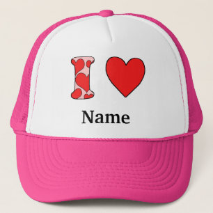 Pink i love costomized trucker hat