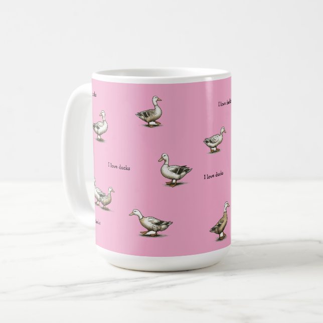 Pink I Love Ducks Coffee Mug (Front Left)