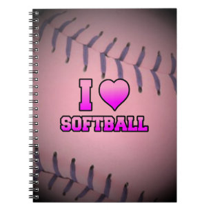 Pink I Love Softball Spiral Notebook
