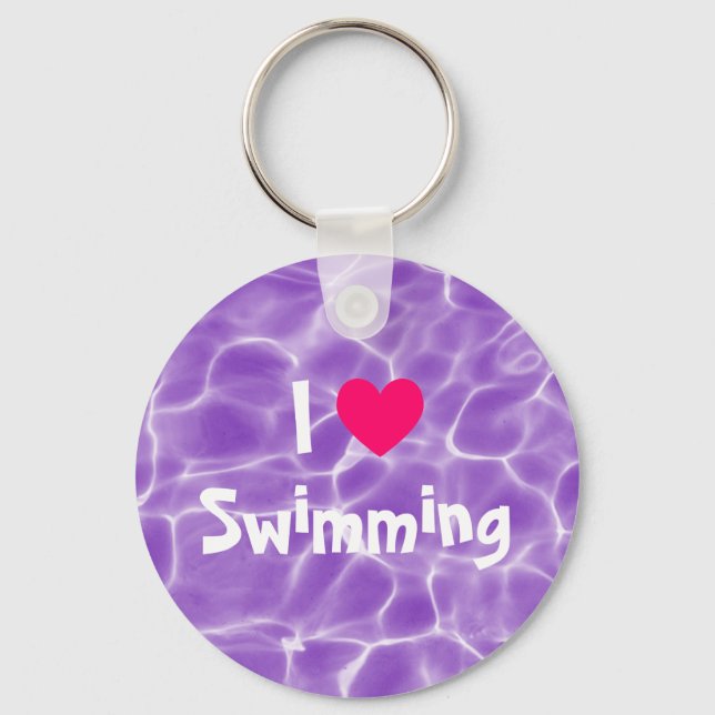 Pink I Love Swimming Purple Swimming Pool Key Ring (Front)